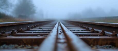 Train Tracks Leading into Foggy Distance background photo