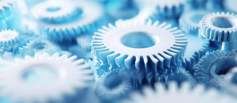 Close-up of Interlocking Blue Gears photo
