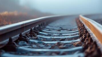 Close-up of Train Tracks with Blurry Background photo