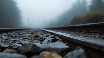 Train Tracks in a Misty Forest photo