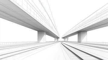 Wireframe Illustration of Railway Tracks Under a Bridge photo