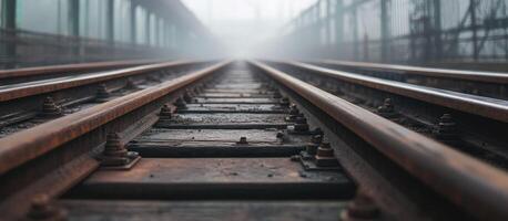 Train Tracks Disappearing into the Fog photo