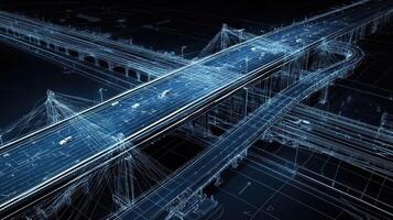 Aerial View of a Wireframe City Road Network photo