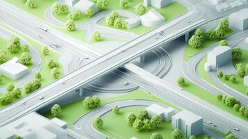 Aerial View of a Complex Road Interchange with Green Spaces and Buildings photo