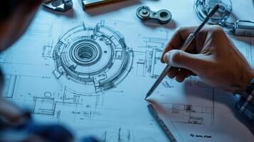 Hand Drawing Technical Design on Paper photo