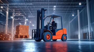 Forklift Operator Moving a Stack of Boxes in a Warehouse photo