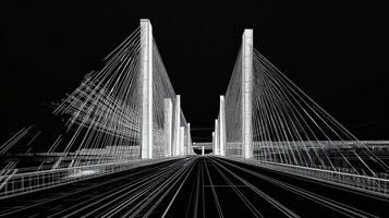 A Black and White Perspective of a Cable-Stayed Bridge photo