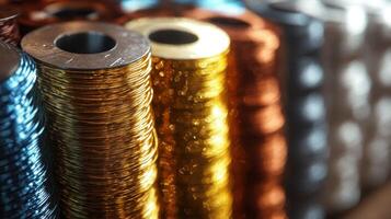 Closeup of Colorful Spools of Thread on Blure background photo