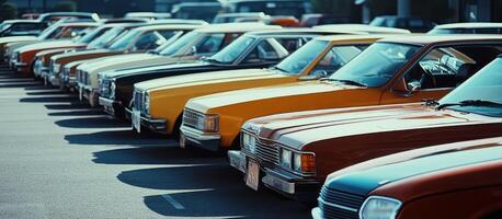 Classic Cars Lined Up in a Parking Lot photo
