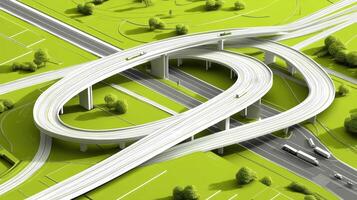 Aerial View of a Complex Highway Interchange with Lush Green Vegetation photo