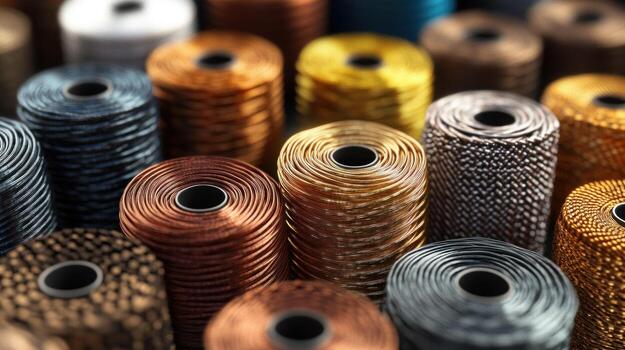 Close Up of Colorful Spools of Thread on Blure background photo