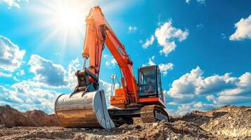 Orange Excavator Working in a Construction Site photo