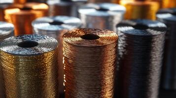 Close-up of Metallic Spools of Thread photo