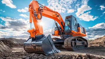 Excavator on a Construction Site with a Cloudy Sky photo