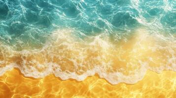 Aerial View of Turquoise Water Crashing onto a Golden Sandy Beach photo