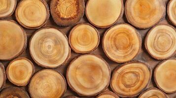 Circular Wooden Slices with Visible Growth Rings photo