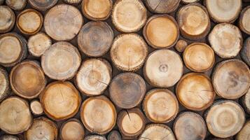 Close-up of a Wall Made of Circular Wooden Slabs photo