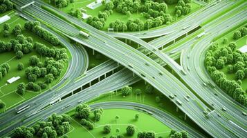 Aerial View of a Complex Highway Interchange Surrounded by Lush Green Vegetation photo