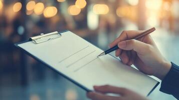 Close-up of a Hand Signing a Document photo