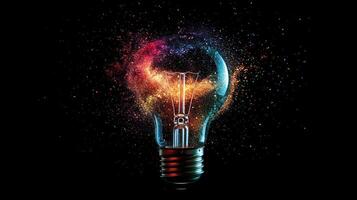 A Light Bulb Exploding With Colorful Sparks photo