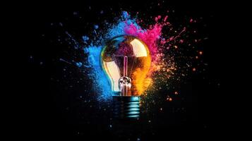 Light Bulb Surrounded by Colorful Explosion photo