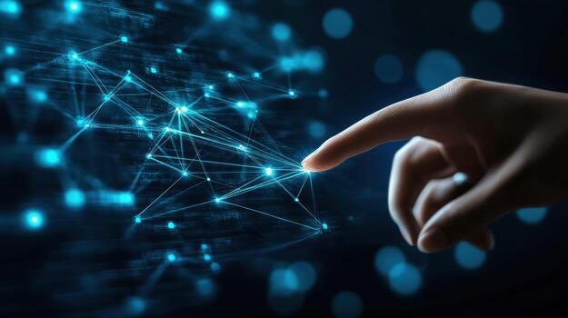 Finger Interacting with a Digital Network photo