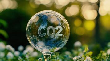 Glass Orb with CO2 Inscription in a Natural Setting photo