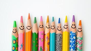 A Row of Colorful Pencils with Smiley Faces photo