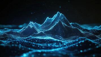 Abstract Blue Mountain Range with Glowing Particles photo