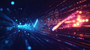 Abstract Digital Data Flow with Checkmark and Blurred Lights photo