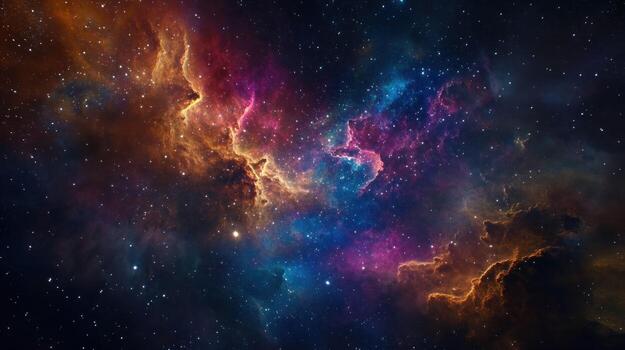 A Vivid Cosmic Nebula with Interstellar Clouds and Stars photo