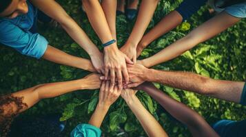 Diverse Hands Joined Together in Unity and Support photo