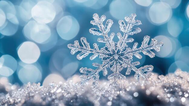 Delicate Snowflake on a Bed of Shimmering Snow photo