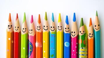 A Row of Colorful Pencils with Happy Faces photo