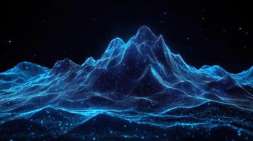 Abstract Blue Glowing Mountain Range in a Digital Space photo