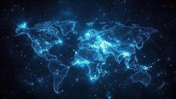 A World Map with a Network of Interconnected Lines and Bright Spots photo