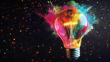 Light Bulb Exploding with Colorful Powder photo