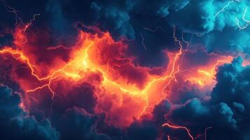 Fiery Lightning Bolts Flashing Through Dark Clouds photo