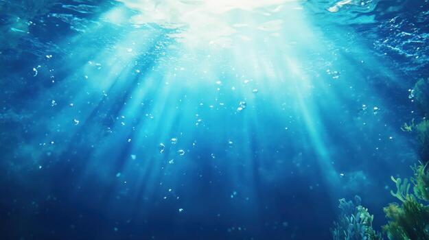 Sunbeams Shining Through the Ocean Surface photo