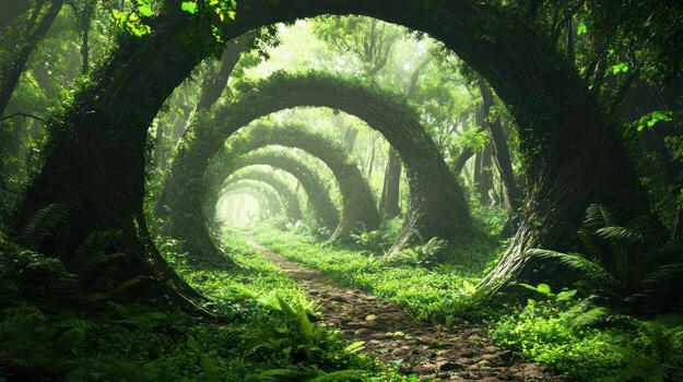 A Forest Path Through Intertwined Trees photo