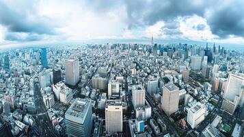Panoramic Aerial View of Tokyo Skyline with Cloudy Sky photo