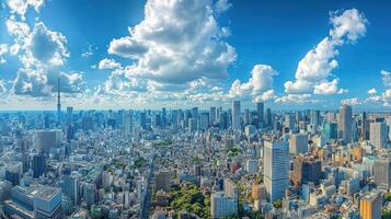 Aerial View of Tokyo Skyline with Fluffy Clouds photo