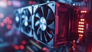 Modern white computer GPU cooling fans showcase detailed graphics card components with clean technology aesthetic, metallic finish, and precise mechanical details in premium gaming hardware. finish photo