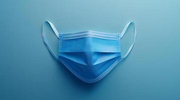 Simple blue surgical mask illustration floats against pure white background. Clean design emphasizes medical protection with subtle shadow beneath disposable face covering. hygiene photo