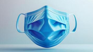 Simple blue surgical mask illustration floats against pure white background. Clean design emphasizes medical protection with subtle shadow beneath disposable face covering. protective photo