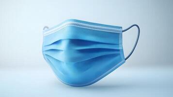 Simple blue surgical mask illustration floats against pure white background. Clean design emphasizes medical protection with subtle shadow beneath disposable face covering. preventive photo