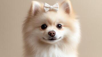 This delightful Pomeranian showcases its playful personality and fluffy coat photo
