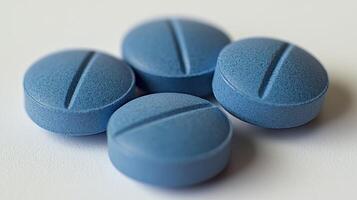 Close-up view of four blue tablets showcasing their unique texture and form photo