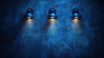 Soft blue lights illuminate a textured wall, creating a tranquil atmosphere in the room photo