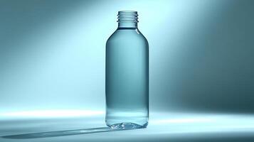 A sleek bottle of water reflects light in a calm and minimalist atmosphere photo